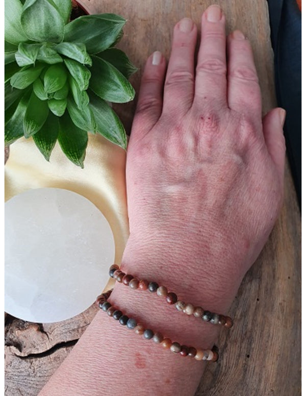 Kralen Armband Versteend Hout - 4 mm