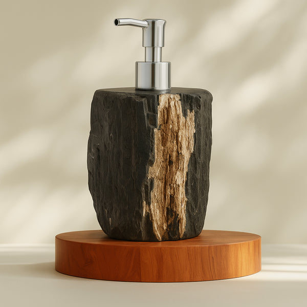 Versteend Houten Zeeppompje Indonesië Uniek Decoratief Accessoire Badkamer Keuken