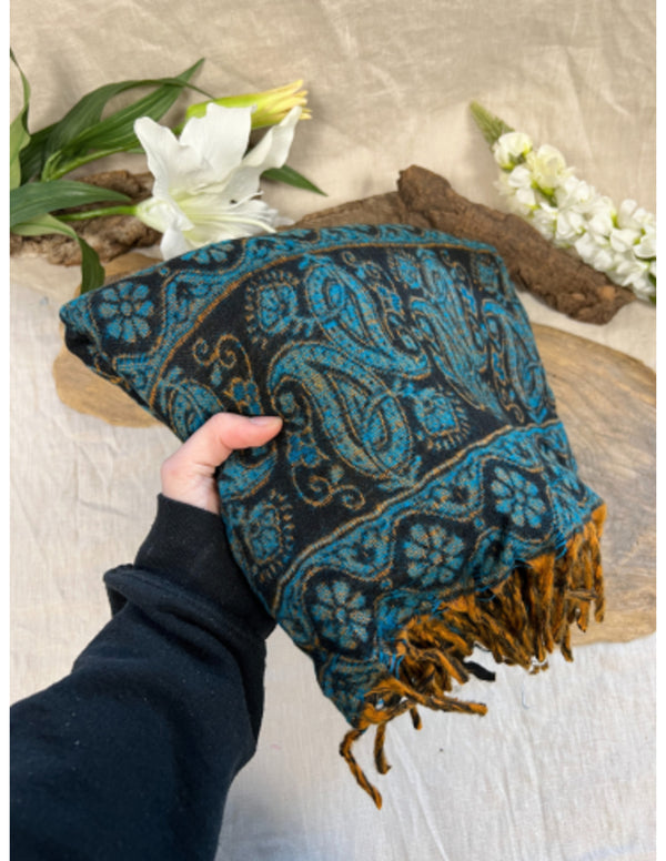 Meditatiedeken Zwart Oranje Blauw Acrylic Wool Nr 121