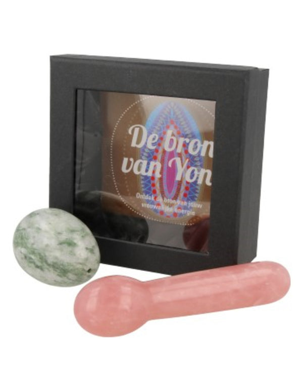 Yoni massage set Serpentijn Jade ei Roze kwarts stick