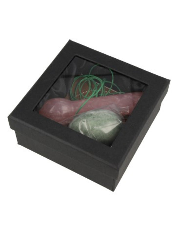 Yoni massage set Serpentijn Jade ei Roze kwarts stick