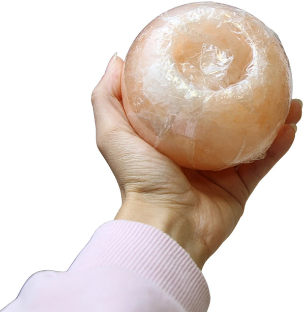 Zoutsteen Waxinelichthouder Oranje/Roze Bol (660 gram) 8 x 7.5 cm