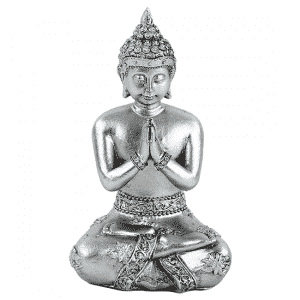 Thaise Boeddha Beeld Mediterend Polyresin Zilverkleurig - 8 x 6 x 12 cm