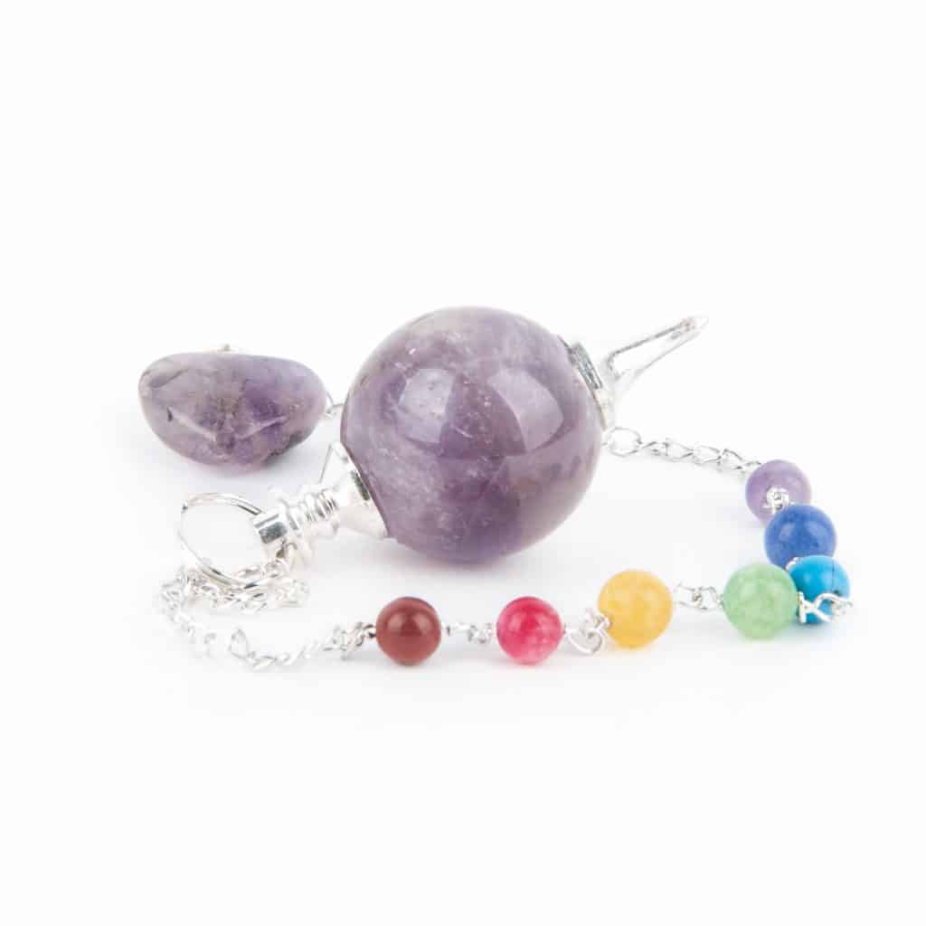 Paarse pendel kopen chakra ketting zilver