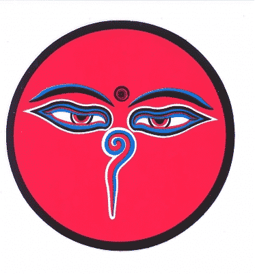 Sticker Boeddha&apos;s Ogen Rond Rood-Blauw