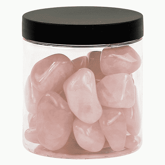 Rozenkwarts Roze L trommelstenen in Transparante Pot