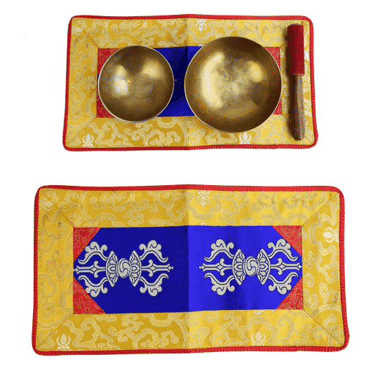 Klankschaal-Altaarkleed Dubbele Dorje Brokaat Blauw-Geel