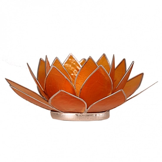 Lotus sfeerlicht oranje 2e chakra zilverrand - 13.5 cm - S