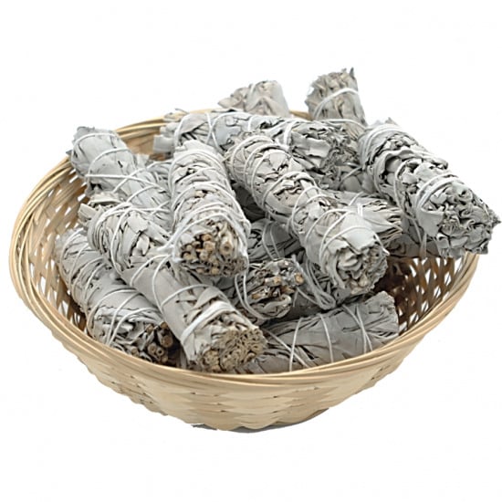 Witte Salie Smudge Stick - 18 in Mandje - (12 cm)