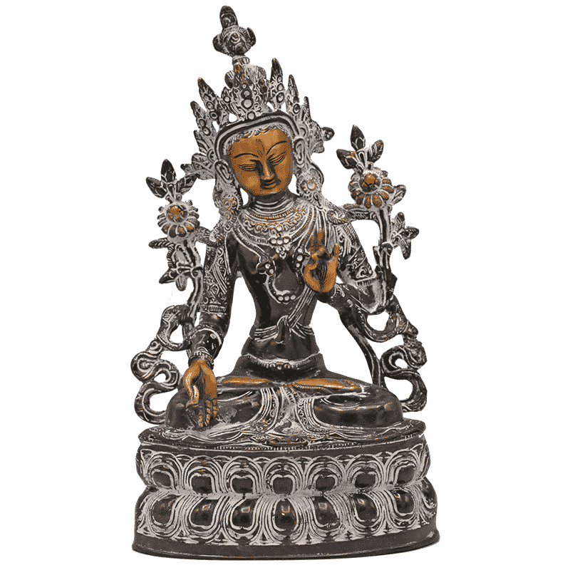 Tara Boeddha Beeld Witte Tara Zwart/Wit - 35.5 cm