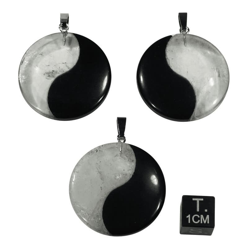Hanger Yin Yang obsidiaan/bergkristal - 3 cm (3 stuks) - S