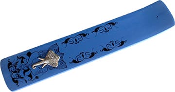 Wierookplankje Wood-Painted Cobalt With Print & Metal Part - Ganesha