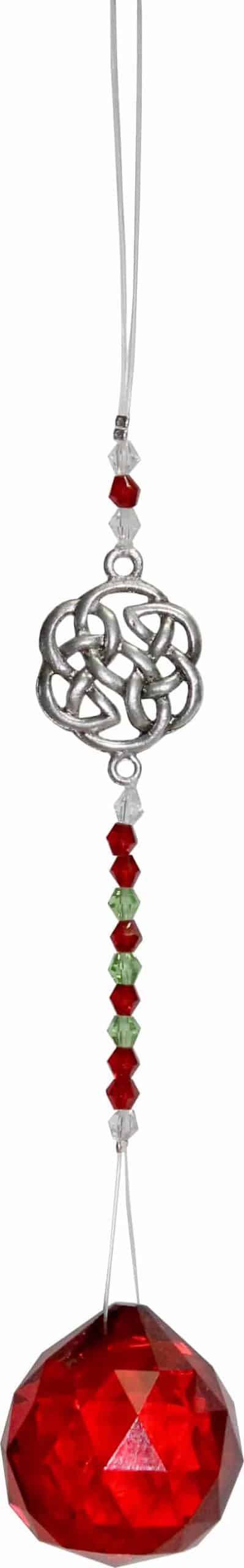 Hangend Kristal Geslepen Glas met Keltische Knoop - Rood