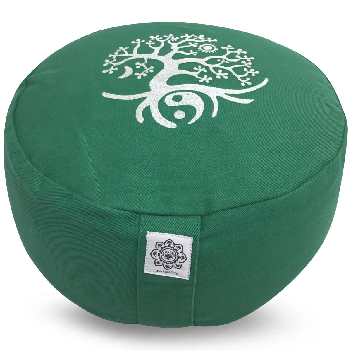 Green Tree Meditatiekussen Katoen Rond Groen - Tree of Life - 36 x 15 cm