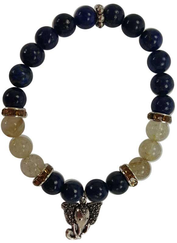 Edelsteen Armband Rutiel Lapiz met Ganesha Bedel