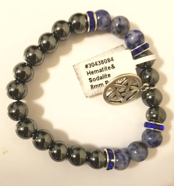 Edelsteen Armband Sodaliet/ Hematiet met Pentagram Bedel
