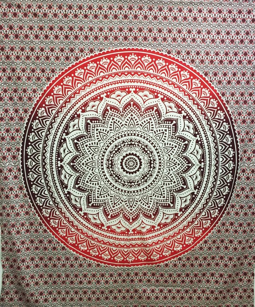 Mandala Wandkleed Vierkant Lotus Rood/Bruin (228 x 228 cm)