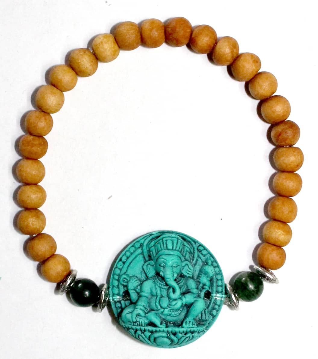 Sandalwood Elastische Armband Turquoise Ganesha
