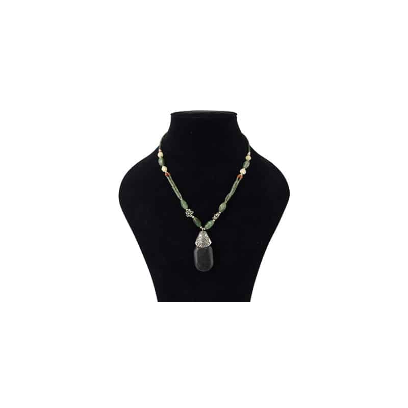 Bohemian Ketting Jade met Donkere Hanger in Staal