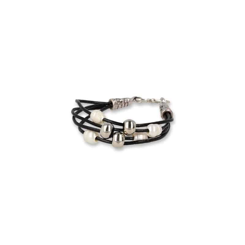 Edelsteen Armband Parel met Leren Band