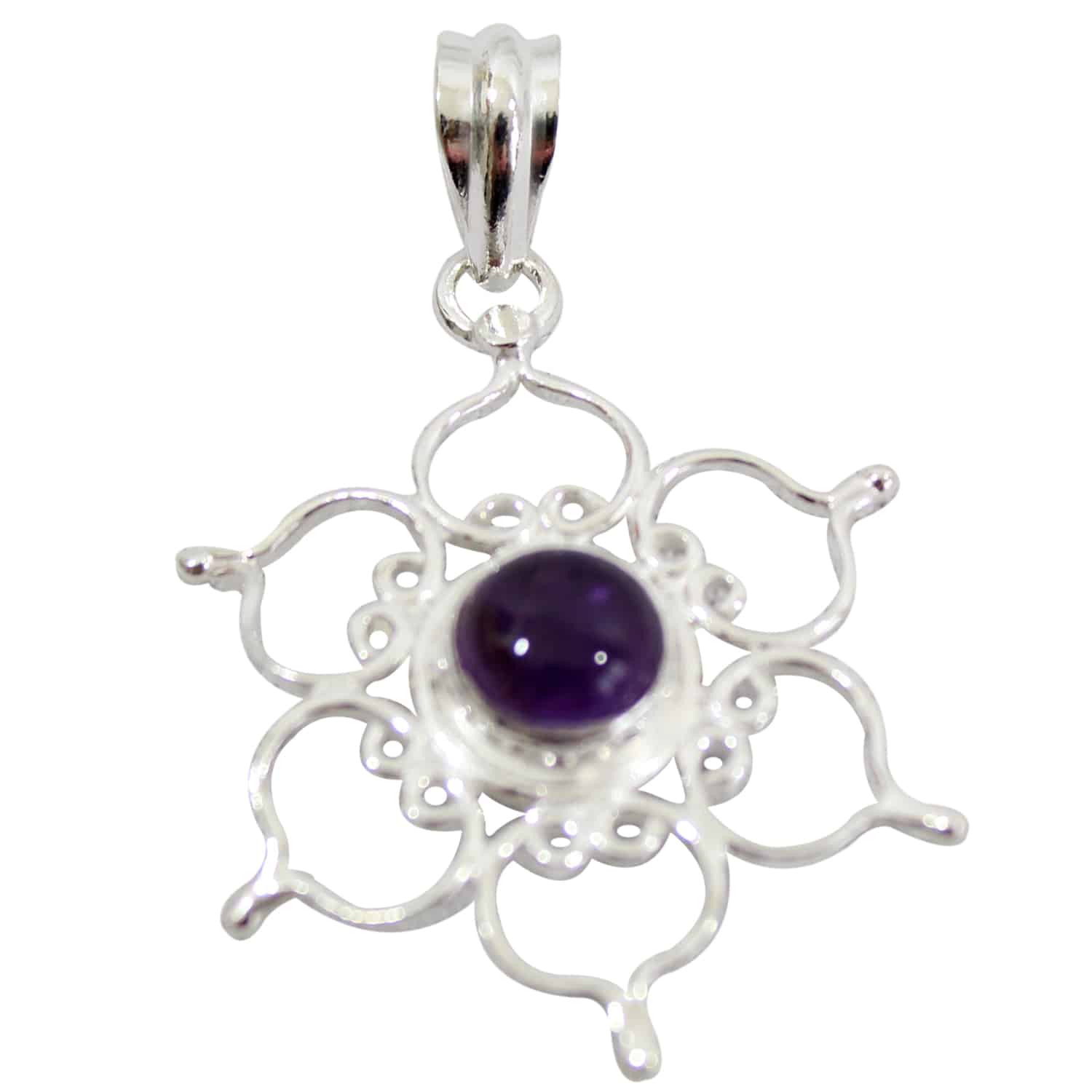 Zilveren Hanger Amethist met Lotus - 925 Sterling