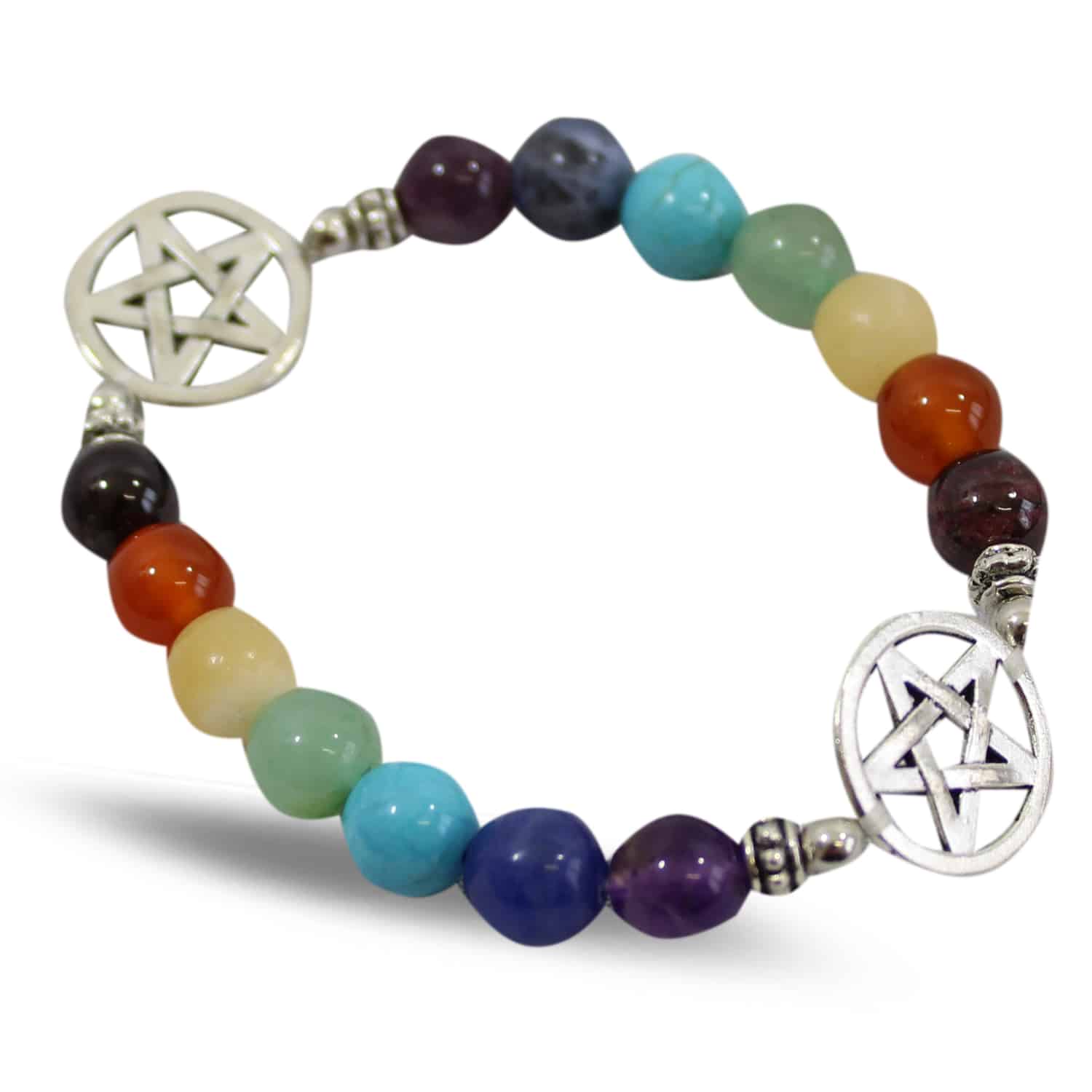 Edelsteen Armband 7 Chakras met Pentagram Elastisch