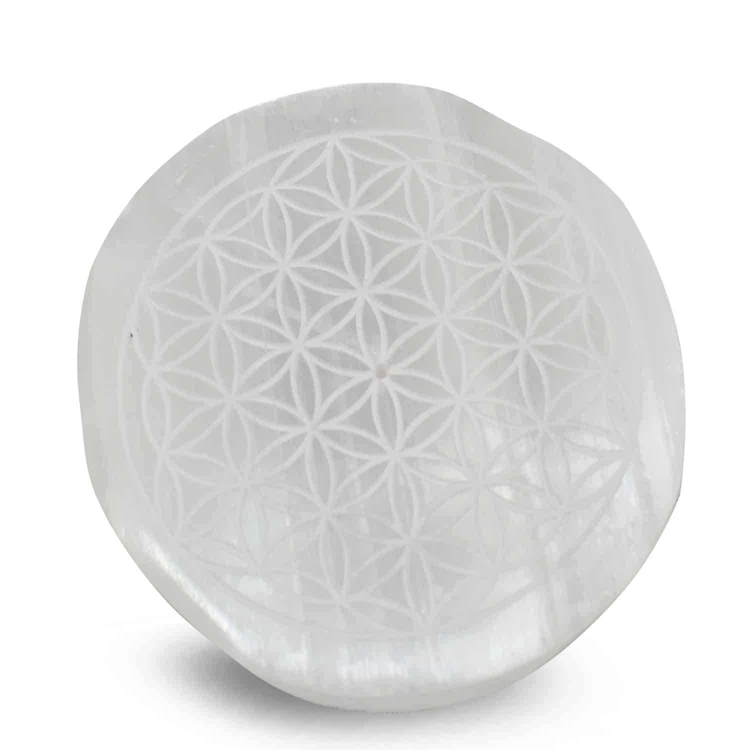 Ronde Wierookhouder van Seleniet - Flower of Life (10 cm)