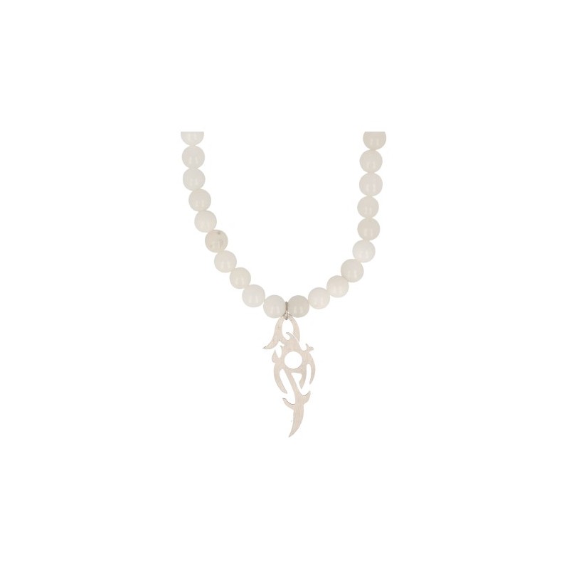 Kralenketting witte Jade met Tribal