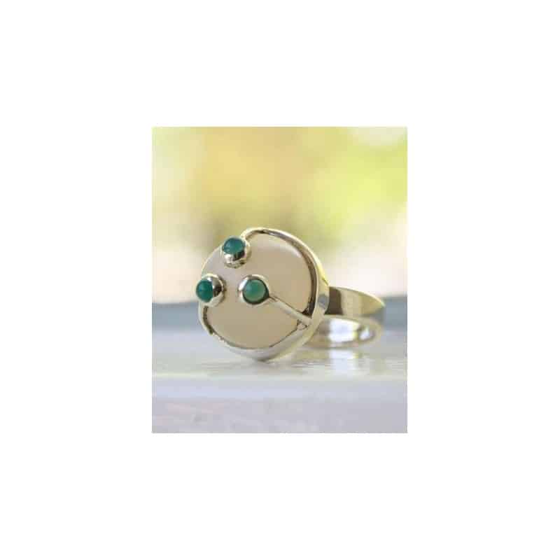 Zilveren Ring met Maansteen en groene Onyx