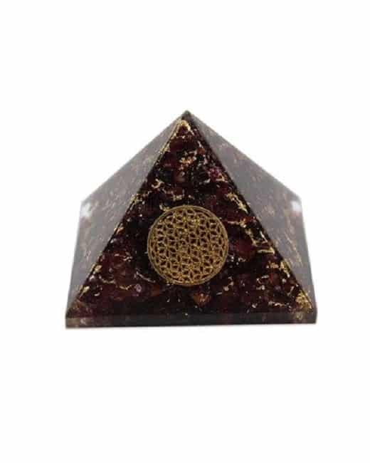 Orgonite Piramide Granaat - Bloem des Levens - (40 mm)