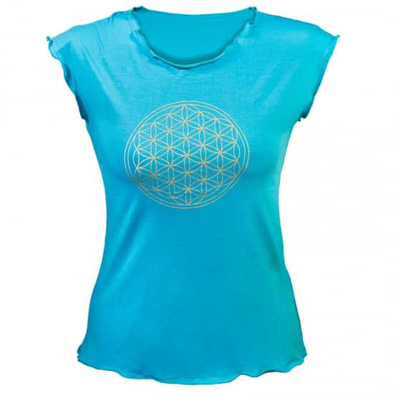 Yoga T-shirt met &apos;Bloem des Levens&apos; - Donker Turquoise L