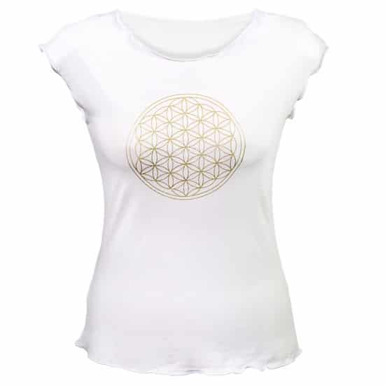 Yoga T-shirt met &apos;Bloem des Levens&apos; - Wit L
