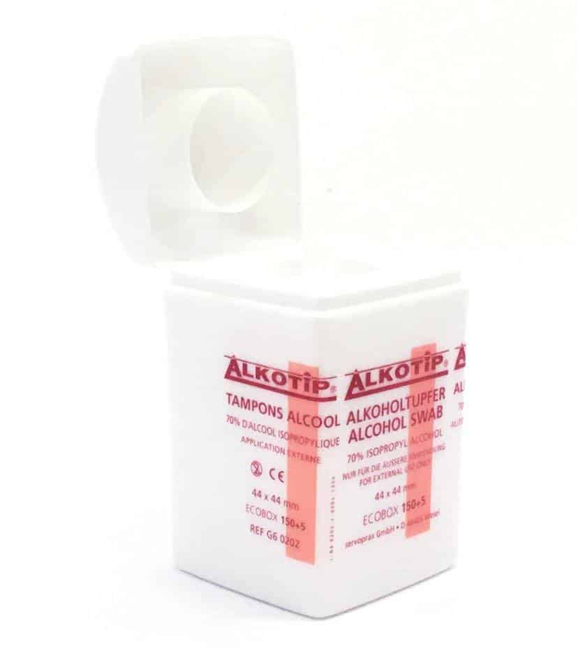 Servoprax Alko-Tip alcoholdoekjes 150+5 st. (44x44mm) in handige dispenser