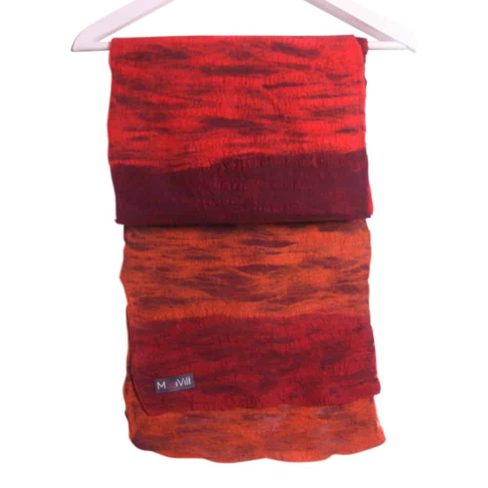Gevilte Gestreepte Sjaal (Rood/Oranje)