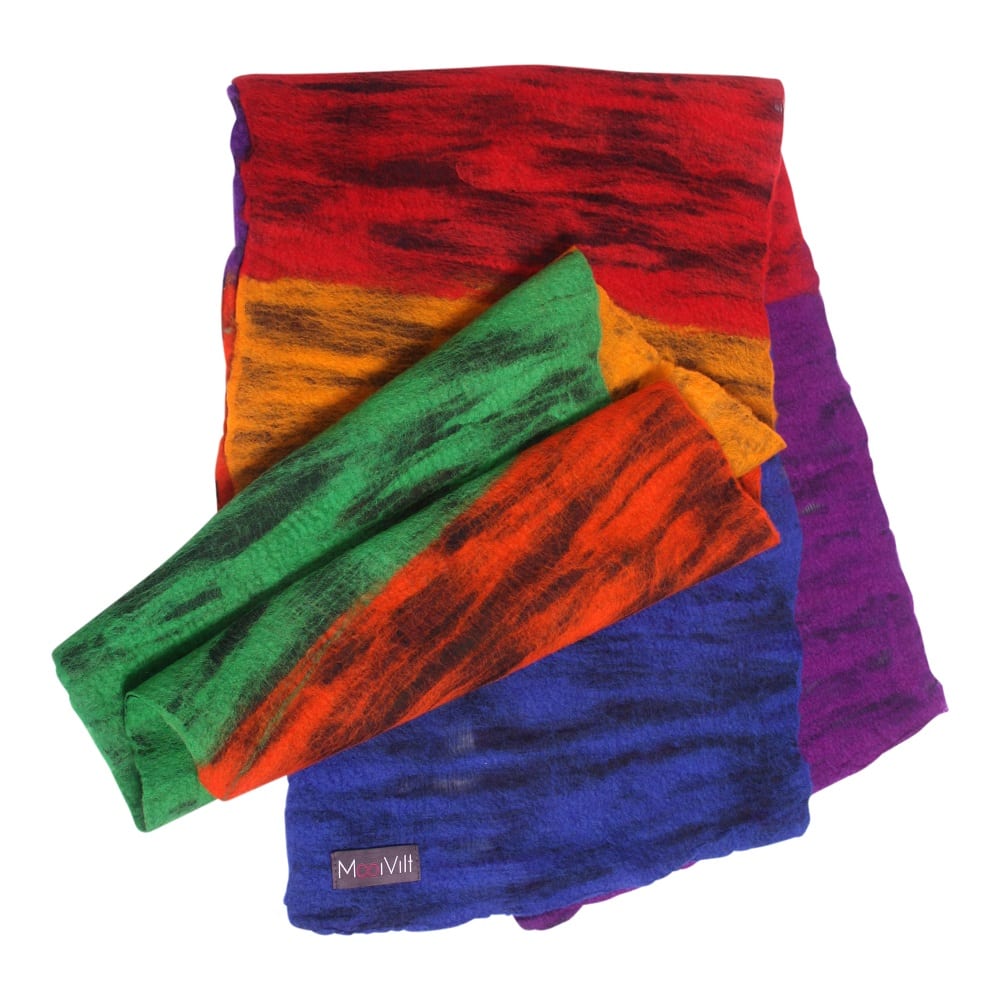 Gevilte Gestreepte Sjaal (Regenboogkleuren)