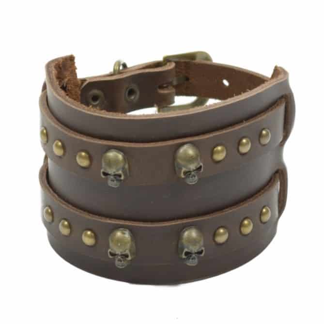 Leren Handgemaakte Armband met Koper (17,5 - 22 cm)