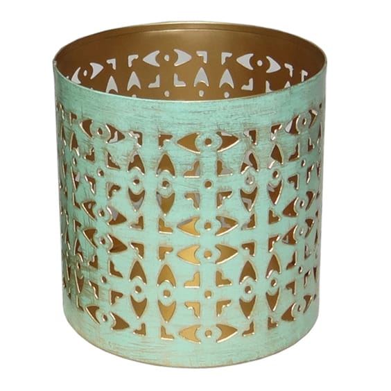 Metalen Theelichthouder Jali Turquoise Medium