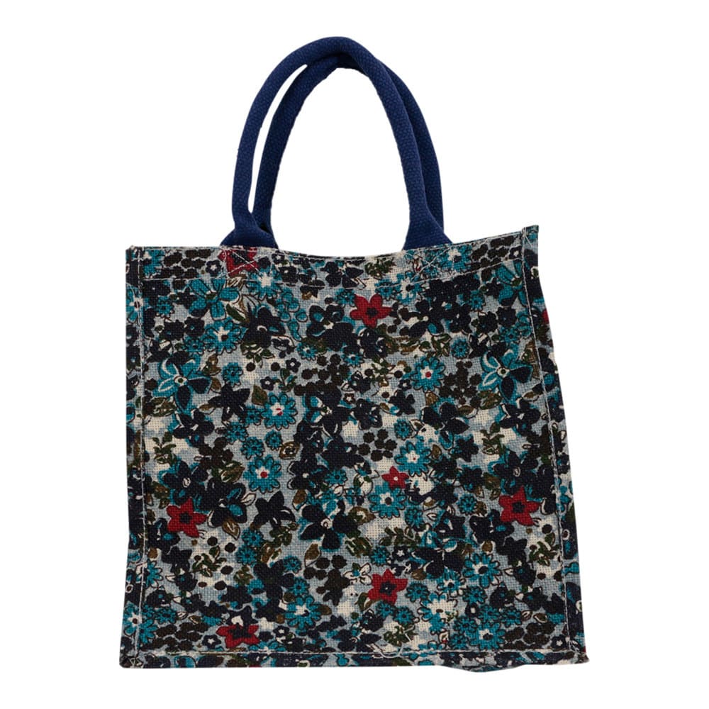 Jute Tas Bloemen (Blauw)
