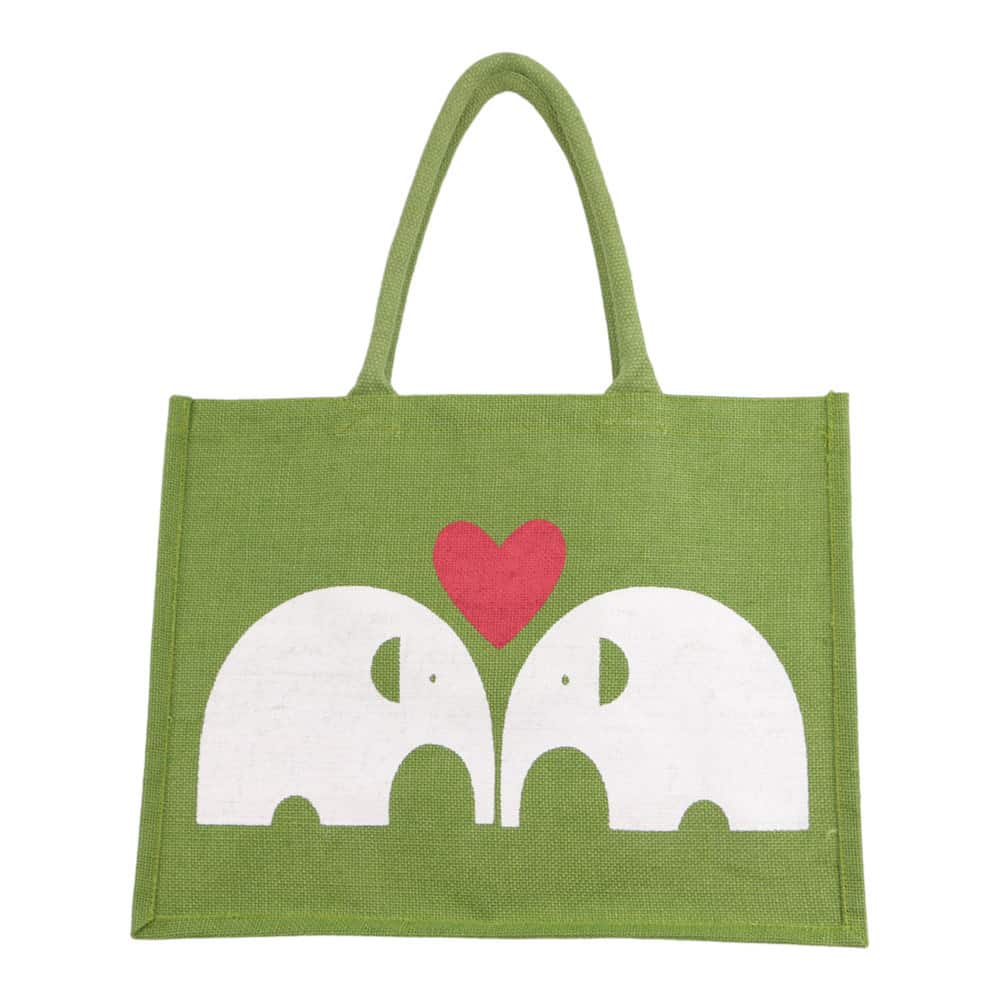 Jute Tas 2 Olifanten (Groen)