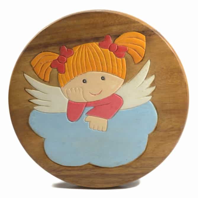 Kinderkrukje met Engel op Wolk (Acaciahout)