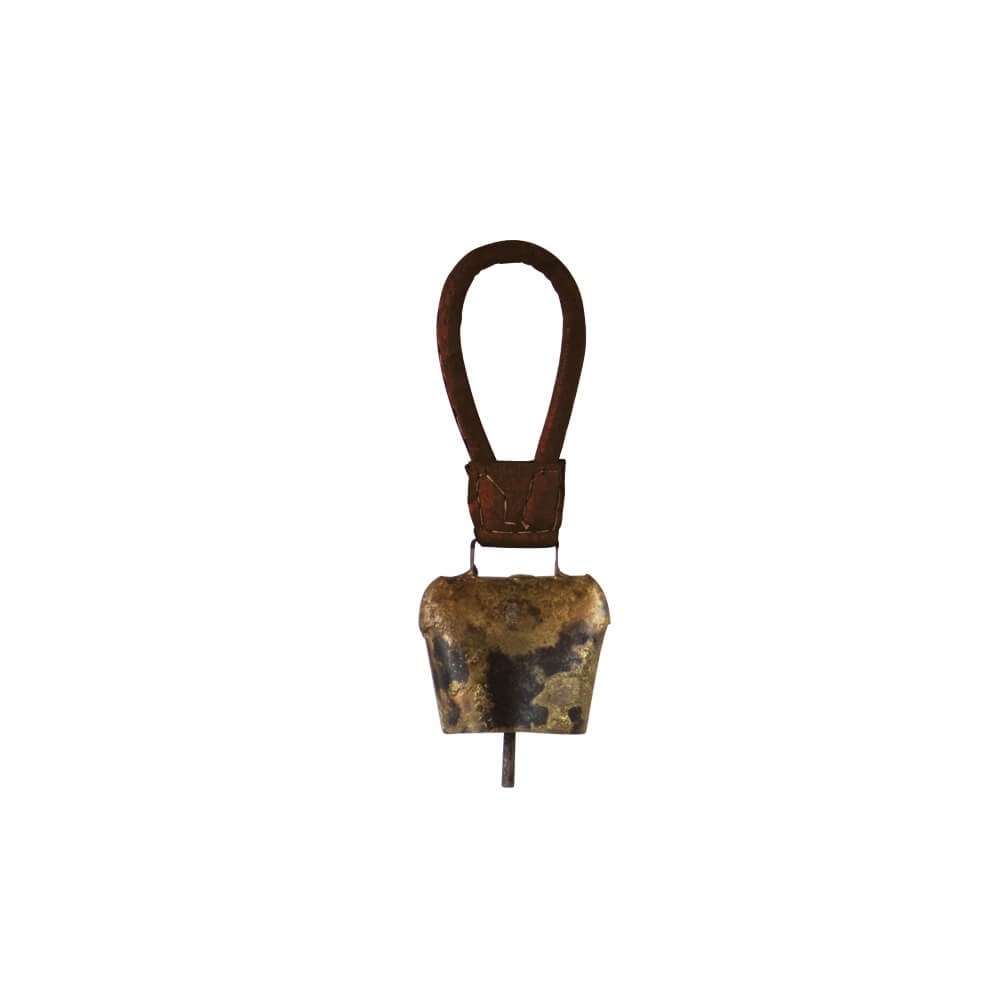 Wanddecoratie Goudkleurige Koe Bel aan Leer (7 cm)