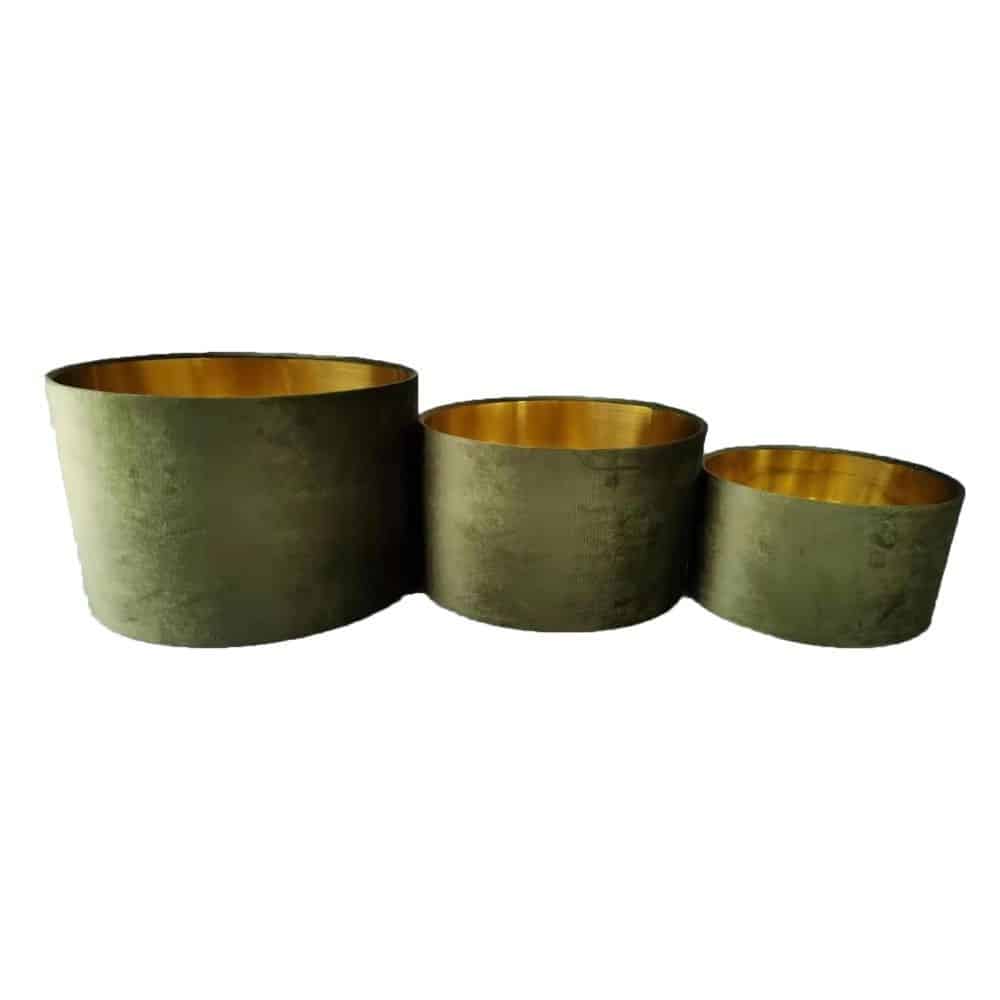 Fluwelen Lampenkap Cilinder Goudkleurig-Appelgroen (Set van 3)