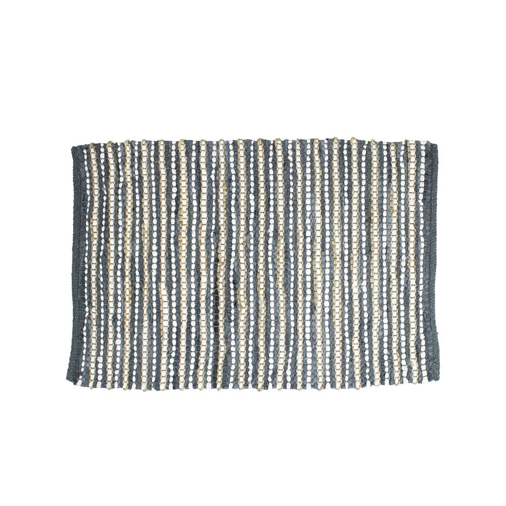 Jute en Leren Vloerkleed Grijs (90 x 60 cm)