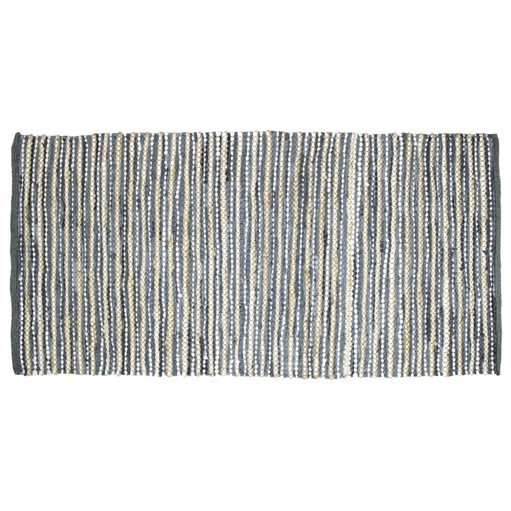 Jute en Leren Vloerkleed Grijs (140 x 70 cm)