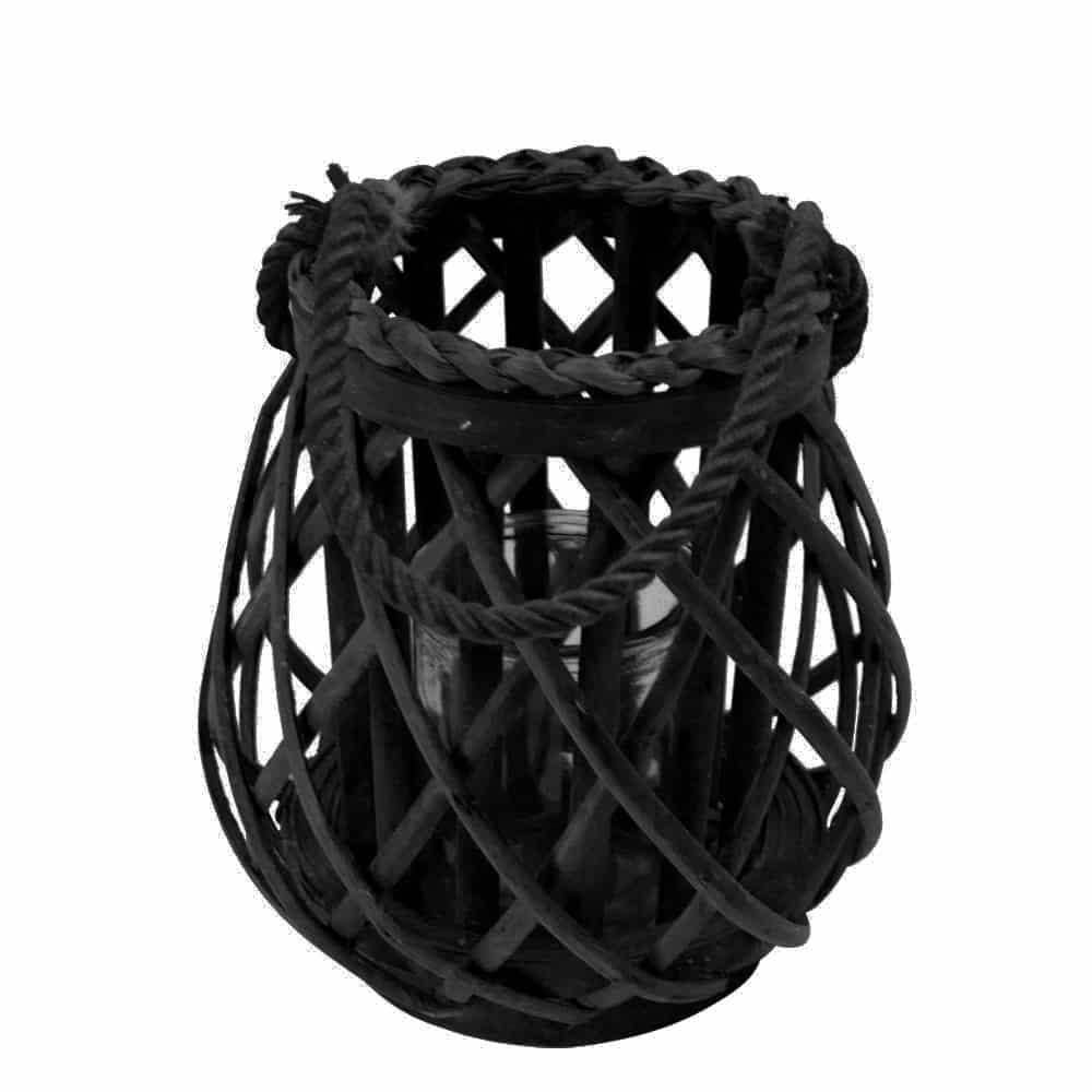 Rotan Windlicht Zwart Druppel Diamant (15 cm)