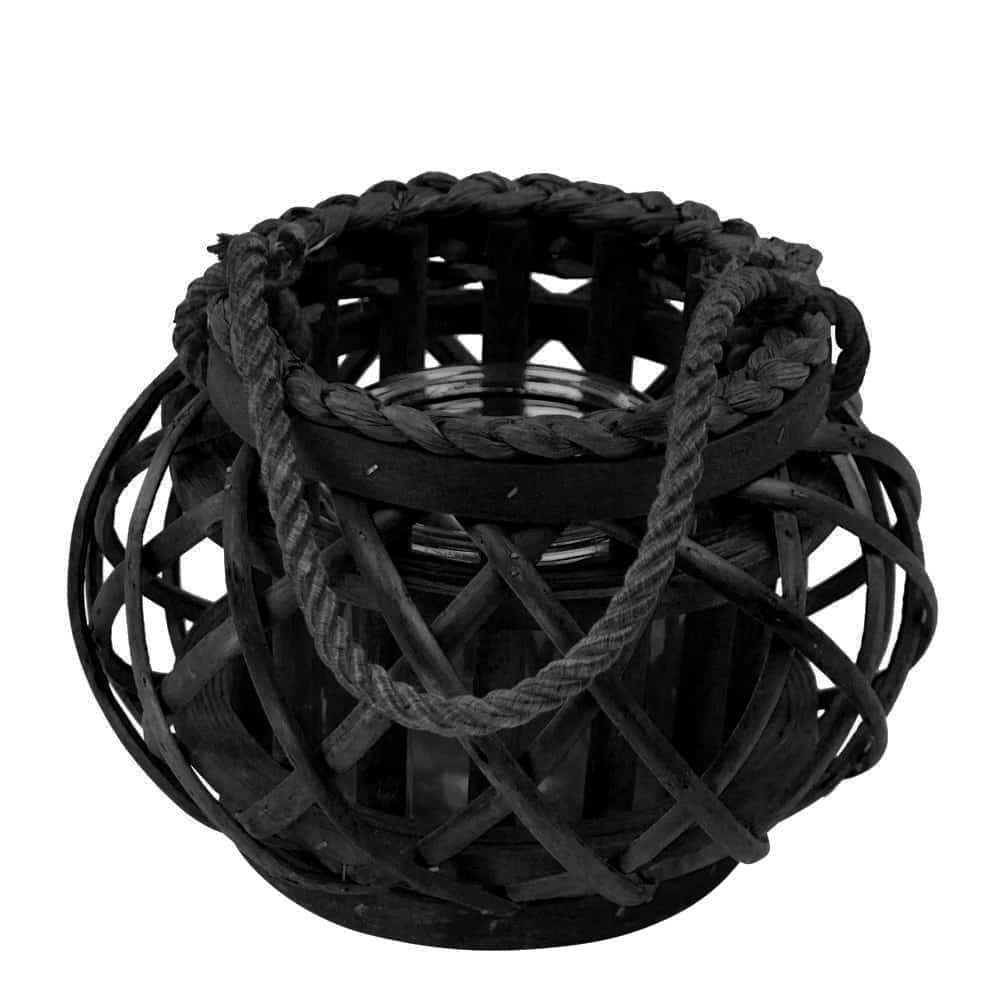 Rotan Windlicht Zwart Rond Diamant (15 cm)