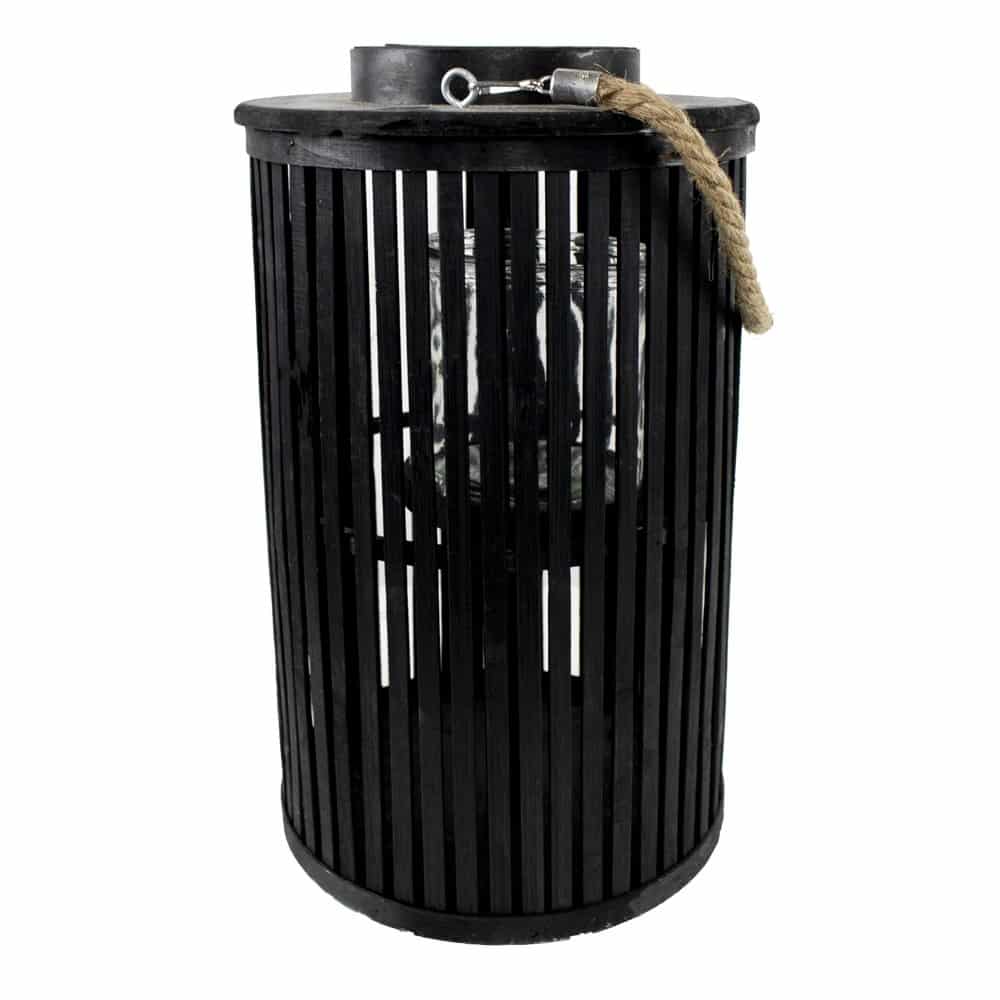 Rotan Windlicht Zwart Rond (40 cm)
