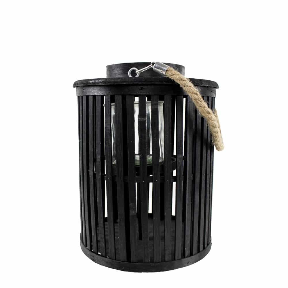 Rotan Windlicht Zwart Rond (30 cm)