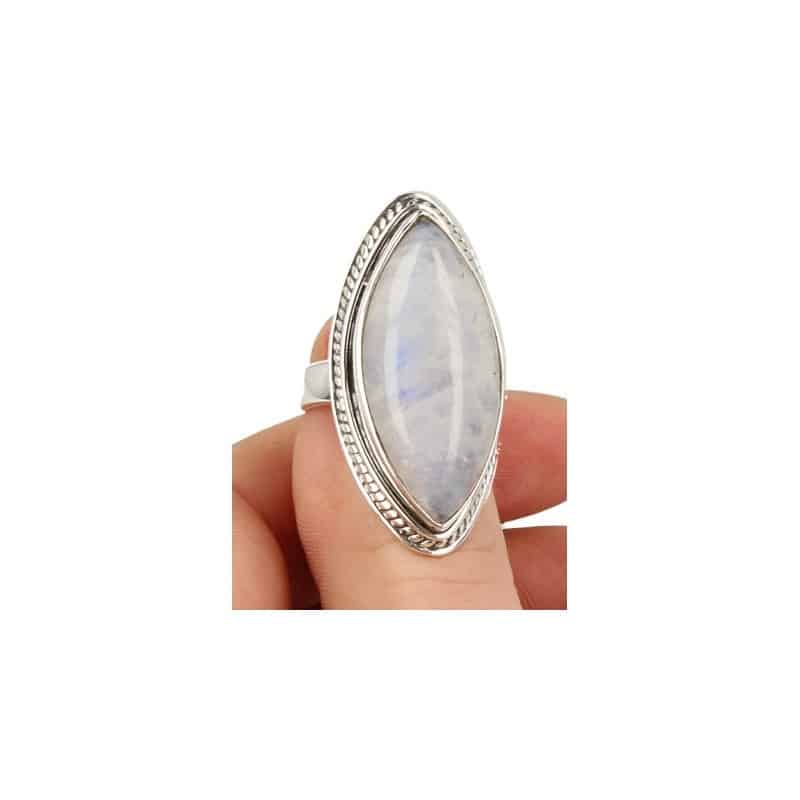 Bewerkte Zilveren Ring met Maansteen Regenboog (Model 10 - Maat 18,5)