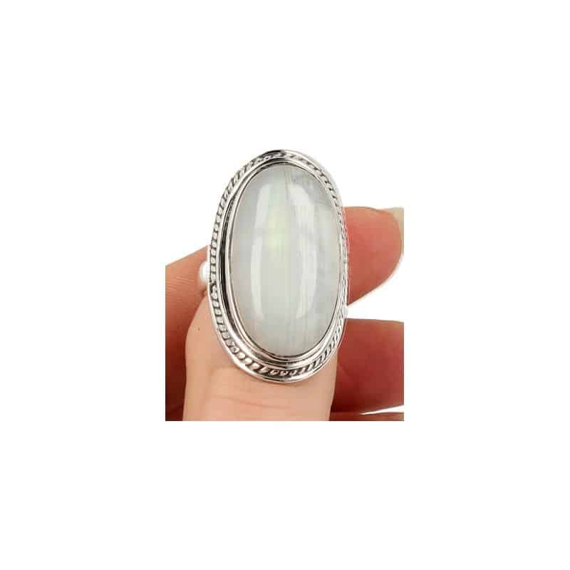 Bewerkte Zilveren Ring met Maansteen Regenboog (Model 12 - Maat 17,5)